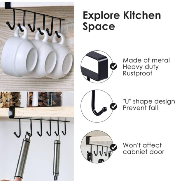 6 Hooks Under Shelf Cup Holder Stand for Kitchen - Image 4