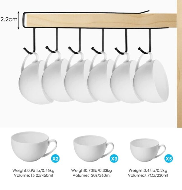 6 Hooks Under Shelf Cup Holder Stand for Kitchen - Image 3