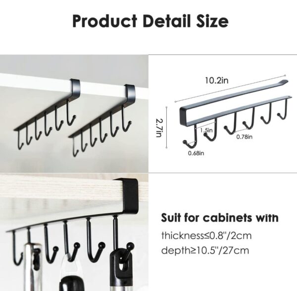 6 Hooks Under Shelf Cup Holder Stand for Kitchen - Image 7