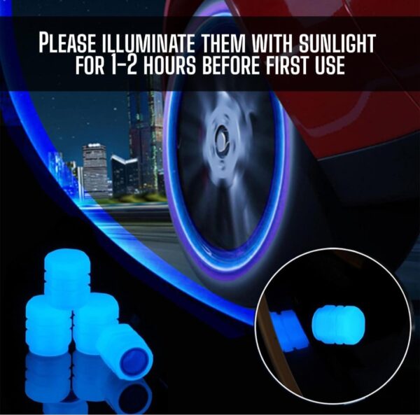 Tyre Valve Caps Luminous Glow Cap Tyre Air Steam Valve Cap Covers Cap ( 4 Pcs Mix Colour) - Image 3