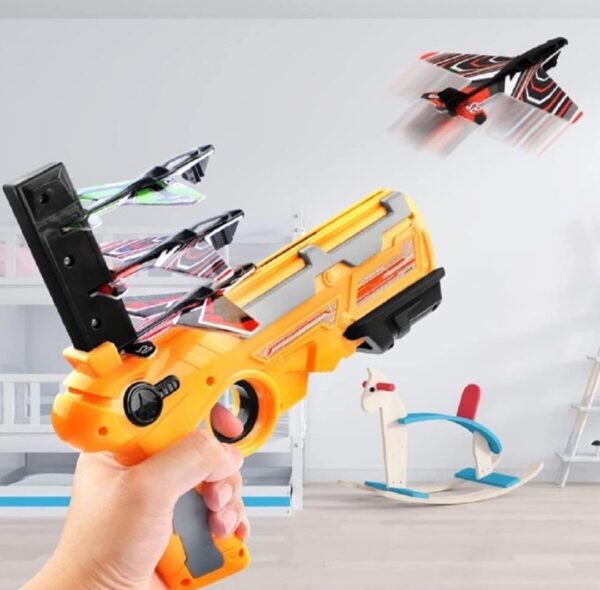 AIRPLANE LAUNCHER GUN TOY WITH FOAM GLIDER PLANES, OUTDOOR GAMES FOR CHILDREN, BEST AEROPLANE TOYS FOR KIDS, AIR BATTLE GUN TOYS ( 5 PLANE INCLUDE ) - Image 5