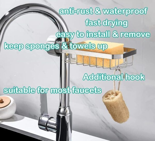 Stainless Steel Faucet Rack Holder for Kitchen Sink soap Holder... - Image 5