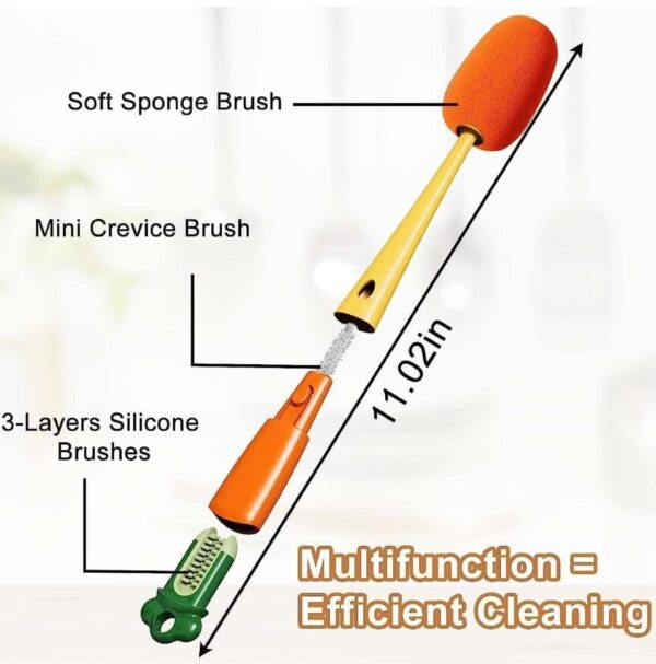 Bottle Brush Cleaner, Multifunctional Cleaning Brush 3 in 1 Bottle Brush(Orange)... - Image 4