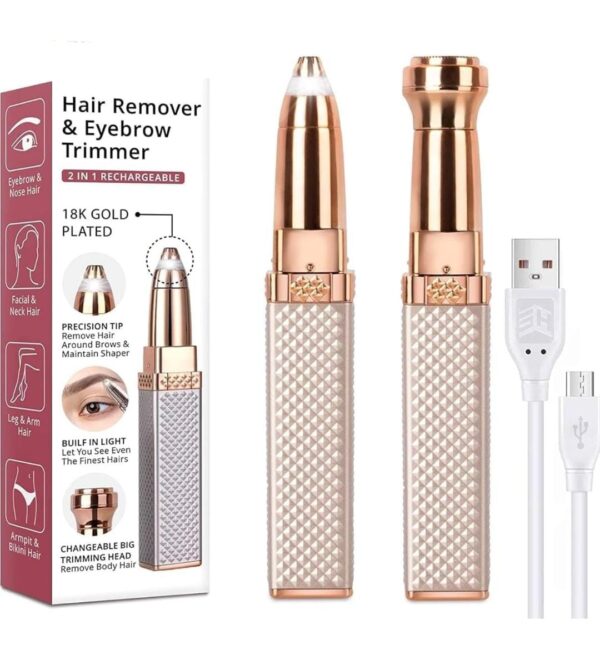 Eyebrow Trimmer for Women, 2 in 1 Rechargeable Facial Hair Remover with Replaceable Heads, Professional Painless Personal Hair Removal Eyebrow Razor with Indicator Lights.