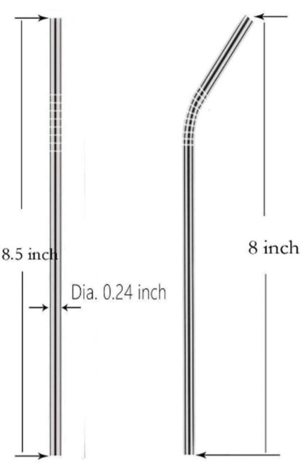 SET OF 4 STAINLESS STEEL STRAWS & BRUSH (2 STRAIGHT STRAWS, 2 BENT STRAWS, 1 BRUSH) - Image 2