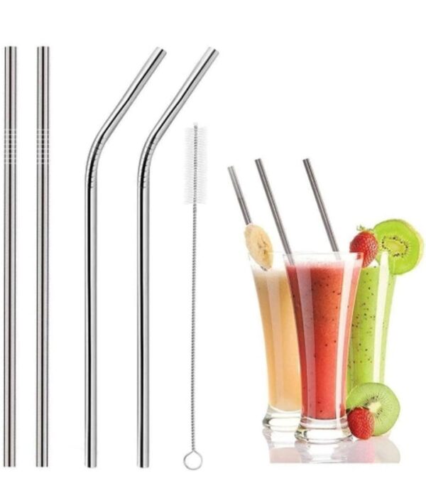 SET OF 4 STAINLESS STEEL STRAWS & BRUSH (2 STRAIGHT STRAWS, 2 BENT STRAWS, 1 BRUSH)