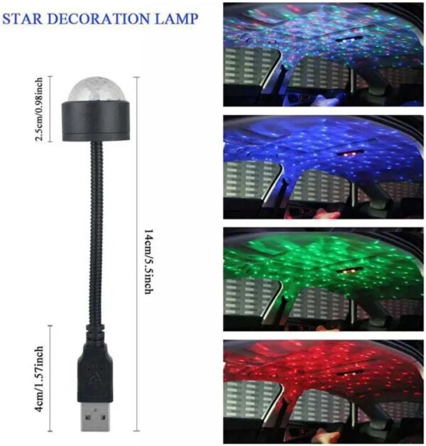 USB STAR NIGHT LIGHT PROJECTOR AND MINI DISCO BALL LIGHT, ADJUSTABLE AUTO ROOF INTERIOR CAR CEILING LIGHTS, FLEXIBLE ATMOSPHERE STROBE LIGHT DECORATIONS FOR BEDROOM CAR PARTY CEILING - Image 2