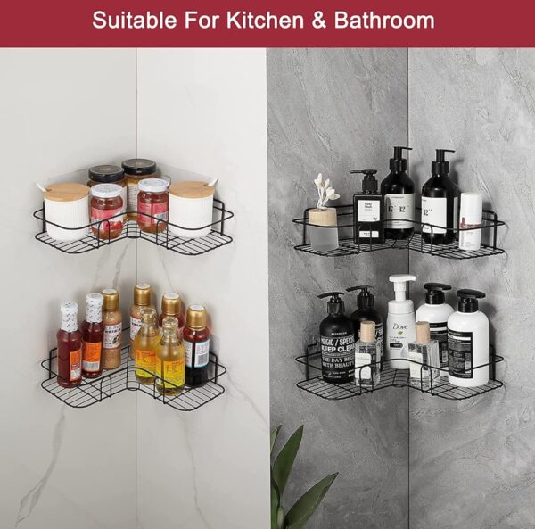 SELF-ADHESIVE KITCHEN-BATHROOM CORNER SHELF ORGANISER STORAGE RACK - Image 7