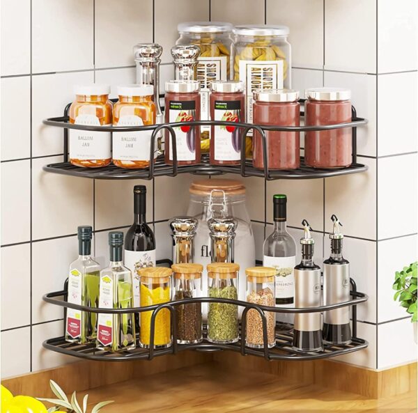 SELF-ADHESIVE KITCHEN-BATHROOM CORNER SHELF ORGANISER STORAGE RACK - Image 4