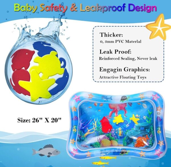 BABY WATER MAT INFLATABLE BABY PLAY MAT ACTIVITY CENTER FOR INFANT BABY TOYS 3 TO 15 MONTHS, BABY GIFTS FOR BOYS GIRLS(ASSORTED DESIGN) - Image 2