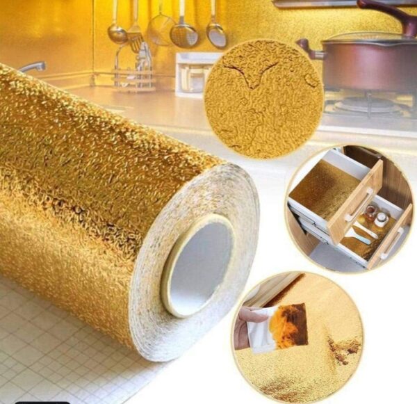 Golden High Gloss urniture Film Self Adhesive Waterproof Wallpaper for Walls Cupboard Door, Almirah, Fridge, Tabletop, Floor DIY & Renovation Project(60 cm * 2 M)... - Image 3