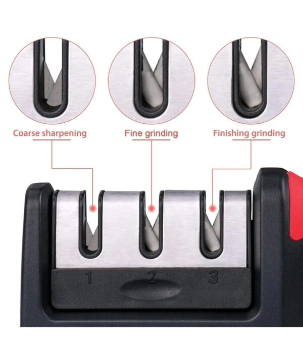 MANUAL RED KNIFE SHARPENER 3 STAGE SHARPENING TOOL FOR CERAMIC KNIFE AND STEEL KNIVES. - Image 4