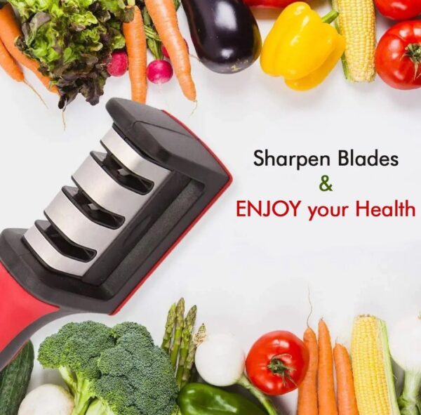 MANUAL RED KNIFE SHARPENER 3 STAGE SHARPENING TOOL FOR CERAMIC KNIFE AND STEEL KNIVES. - Image 3