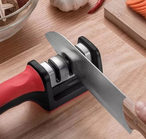 MANUAL RED KNIFE SHARPENER 3 STAGE SHARPENING TOOL FOR CERAMIC KNIFE AND STEEL KNIVES. - Image 6