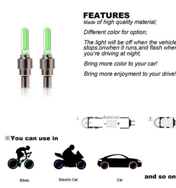 LED FLASH LIGHT LAMP TYRE WHEEL VALVE SEALING CAPS - Image 4