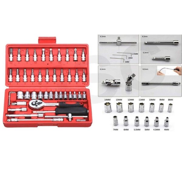 SOCKET 1 / 4 INCH COMBINATION REPAIR TOOL KIT (RED, 46 PCS)... - Image 2