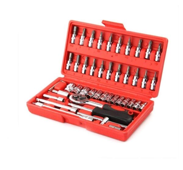 SOCKET 1 / 4 INCH COMBINATION REPAIR TOOL KIT (RED, 46 PCS)...