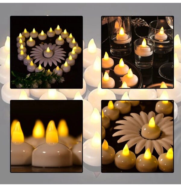 SET OF 06 FLAMELESS FLOATING CANDLES BATTERY OPERATED TEA LIGHTS TEALIGHT CANDLE - DECORATIVE, WEDDING.(DIYA , DIVO , DIVA , DEEPAK , JYOTI) - Image 2