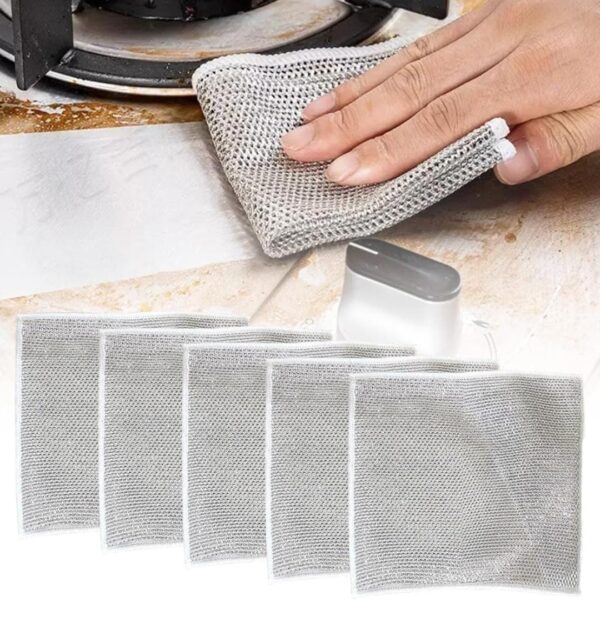 Multipurpose Wire Dishwashing Rags for Wet and Dry Stainless Steel Scrubber Non-Scratch Wire Dishcloth(Pack of 05)...