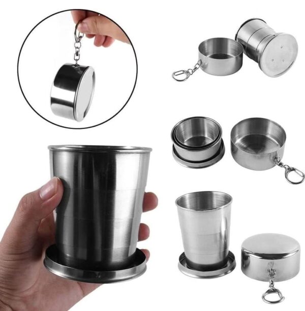 Stainless Steel Folding Glass with Key Chain, Pocket Size Travel Leak Proof Portable Folding Glass, Silver 140 ml.... - Image 6