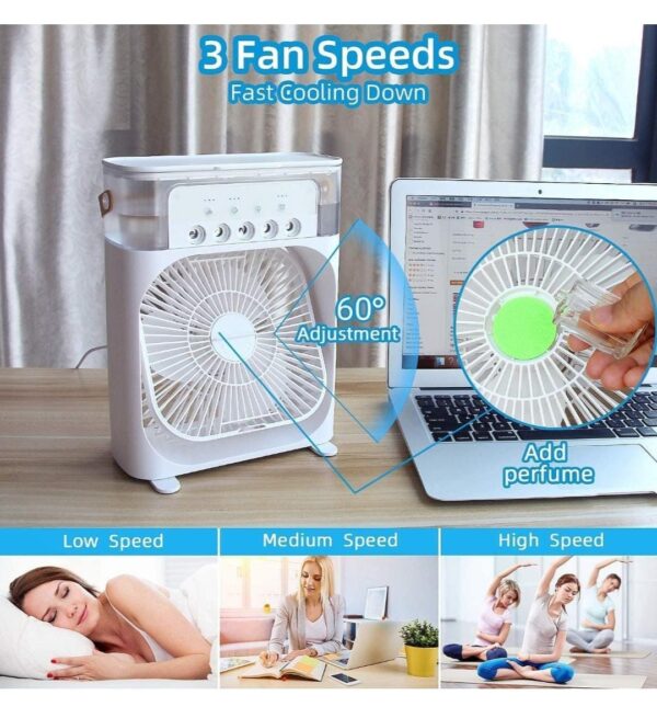 Mini Air Cooler, USB Desk Fan, Personal Evaporative Cooler with 7 Colors LED Light... - Image 5