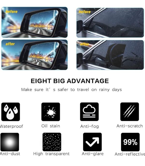 4 pcs (2 Oval + 2 Square) Car Side Mirror Waterproof Film, Anti Fog Anti-Scratch Rainproof Waterproof Protective Film... - Image 3