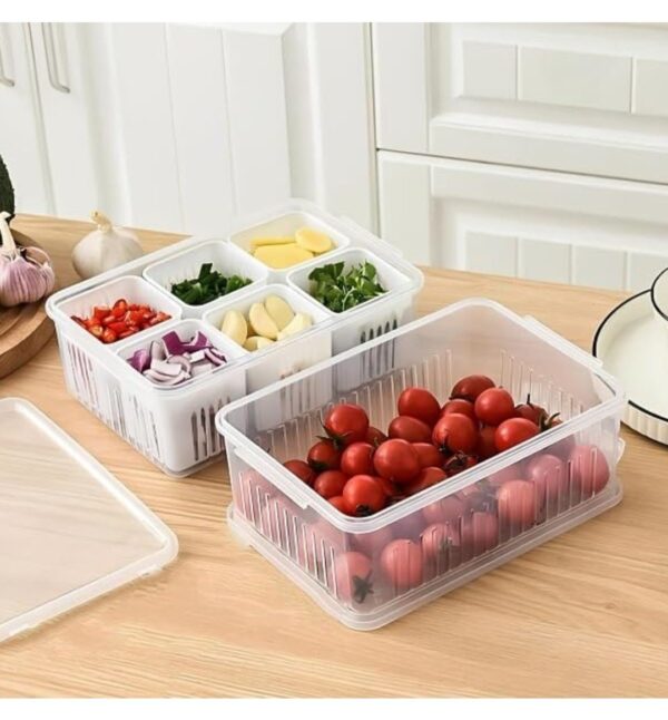 Plastic Fridge Storage Boxes Freezer Storage Containers  6 Grid Box... - Image 5