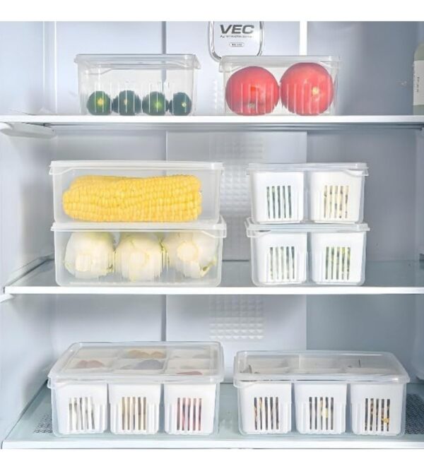 Plastic Fridge Storage Boxes Freezer Storage Containers  6 Grid Box... - Image 3