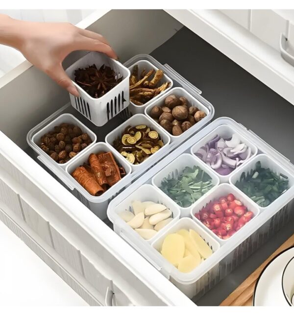 Plastic Fridge Storage Boxes Freezer Storage Containers  6 Grid Box... - Image 4